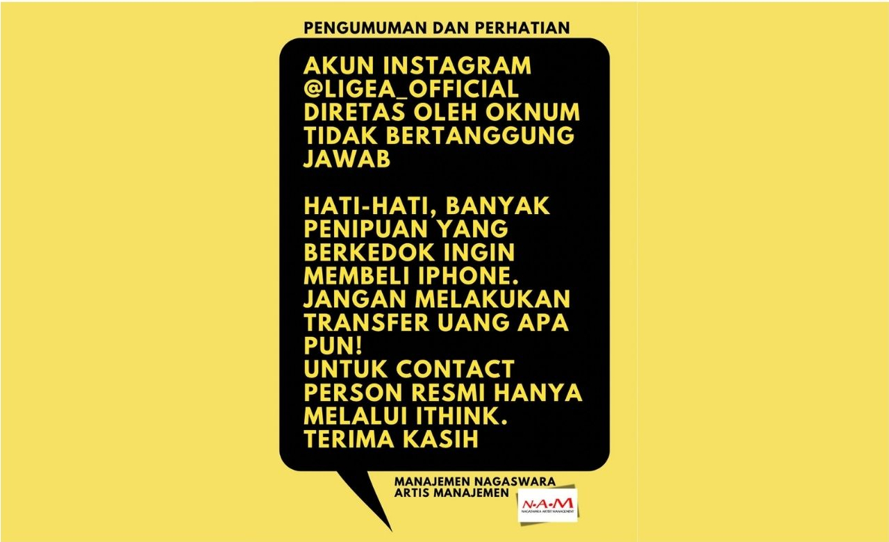 Akun @ligea_official Diretas, Pelaku Gunakan Modus “Tebus iPhone Murah”